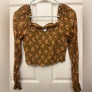 Aerie Floral Smocked Brown Top
